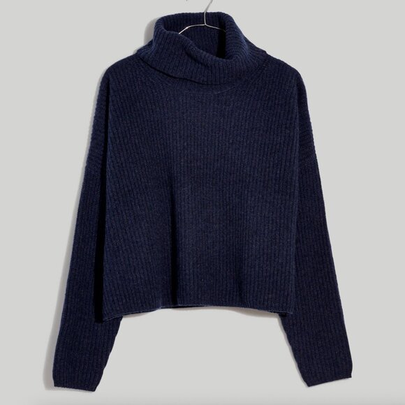 Madewell Navy (Re)sourced Cashmere Crop Turtleneck Sweater - Picture 5 of 7